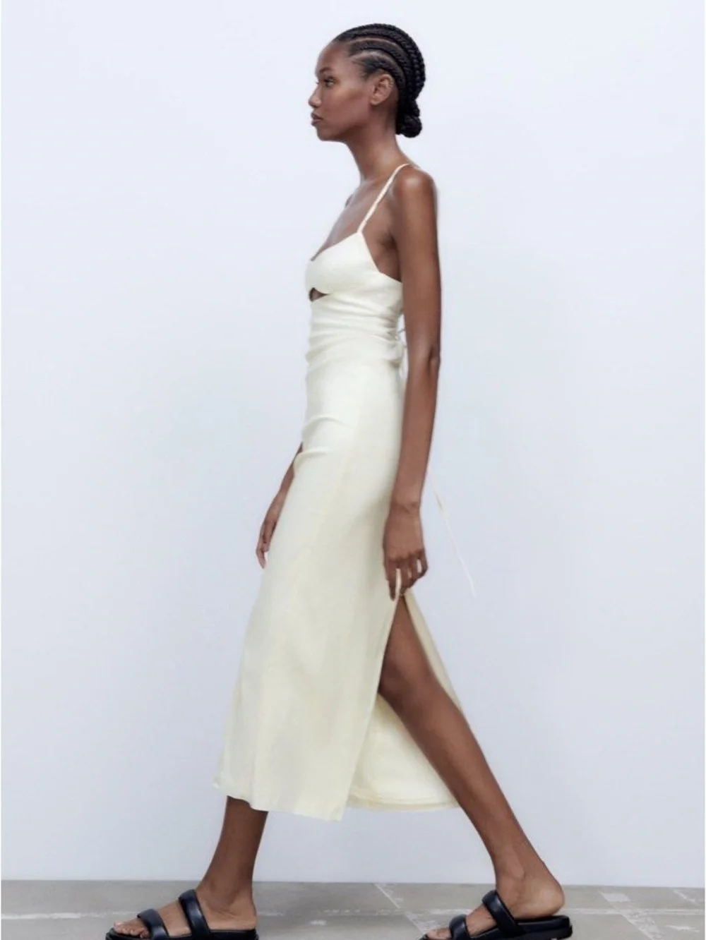 Zara White Linen Blend Dress with Cut-Out - Picture 3 of 7